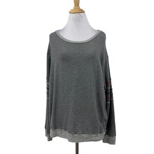 Sundry Sweatshirt Womens 2 Gray Relaxed Long Sleeve Arm Stripe Pullover Stretch